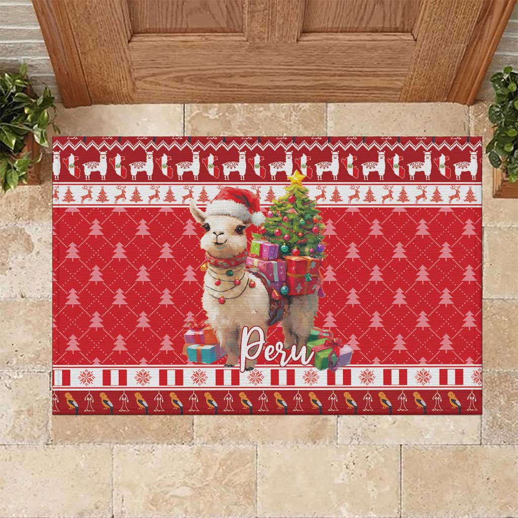 Peru Christmas Rubber Doormat Peruvian Alpaca Feliz Navidad - Wonder Print Shop