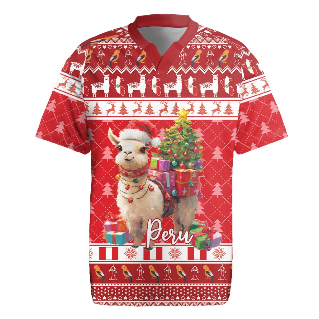 Peru Christmas Rugby Jersey Peruvian Alpaca Feliz Navidad - Wonder Print Shop