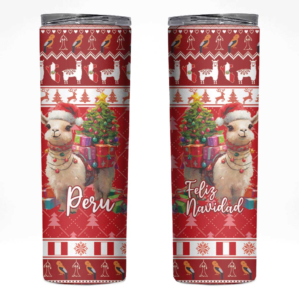 Peru Christmas Skinny Tumbler Peruvian Alpaca Feliz Navidad - Wonder Print Shop