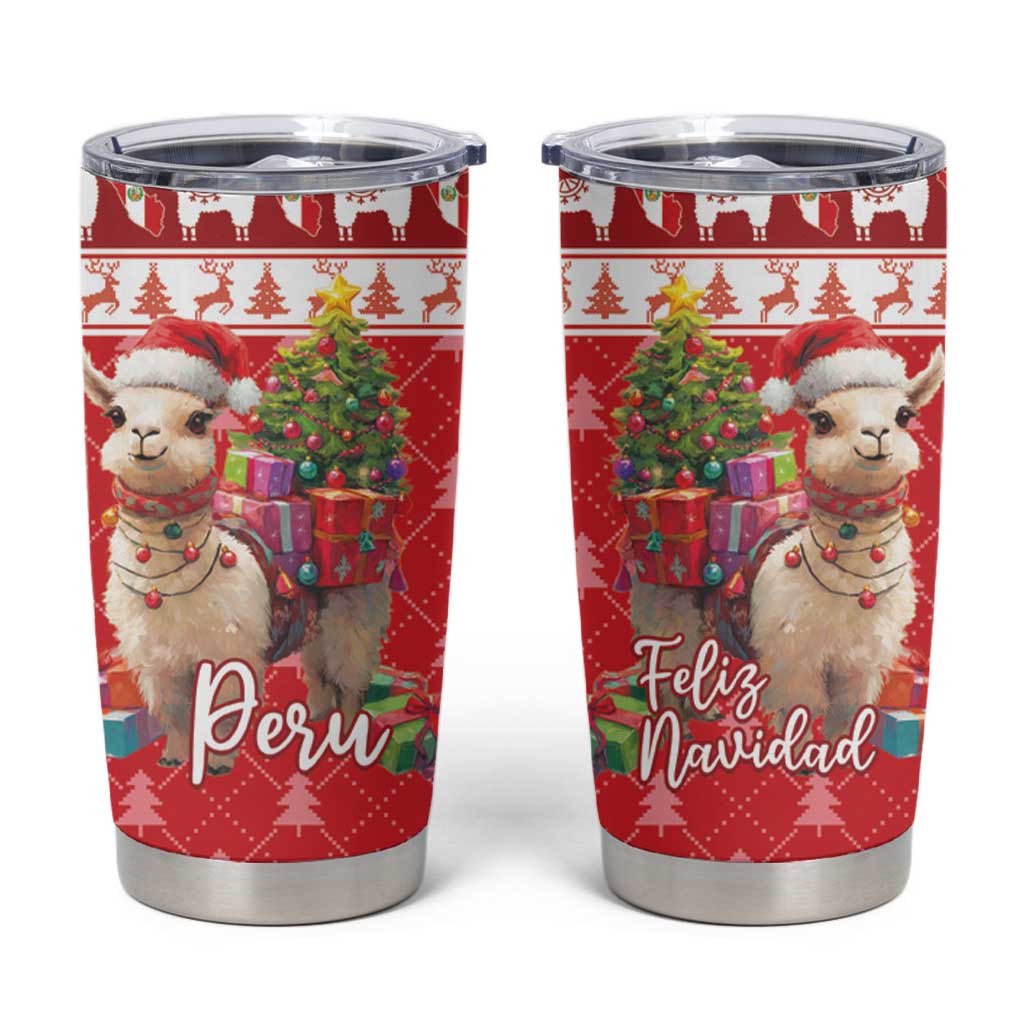 Peru Christmas Tumbler Cup Peruvian Alpaca Feliz Navidad - Wonder Print Shop