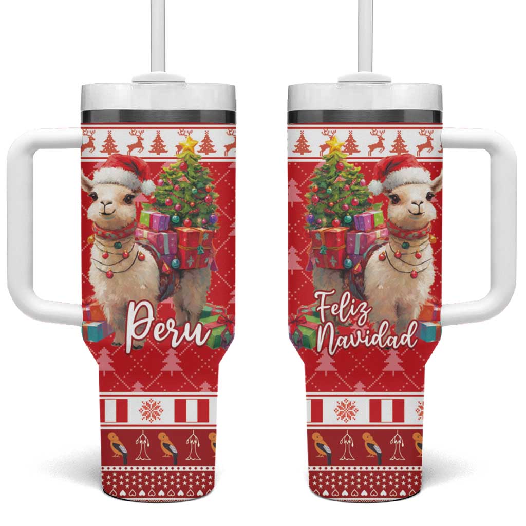 Peru Christmas Tumbler With Handle Peruvian Alpaca Feliz Navidad - Wonder Print Shop