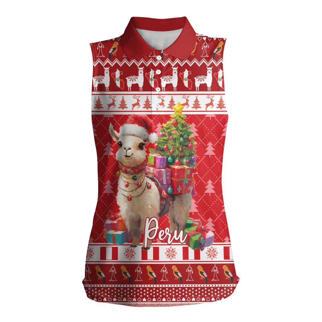 Peru Christmas Women Sleeveless Polo Shirt Peruvian Alpaca Feliz Navidad - Wonder Print Shop