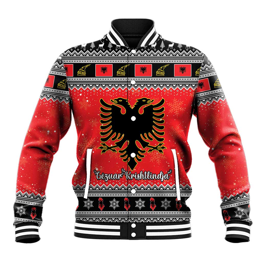 Albania Christmas Baseball Jacket Albanian Eagle Gezuar Krishtlindja - Wonder Print Shop