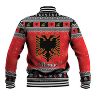 Red and black Christmas baseball jacket with back print 'Albania' and eagle motif
