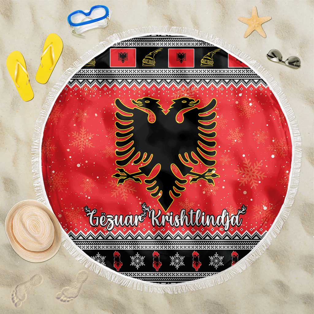 Albania Christmas Beach Blanket Albanian Eagle Gezuar Krishtlindja - Wonder Print Shop