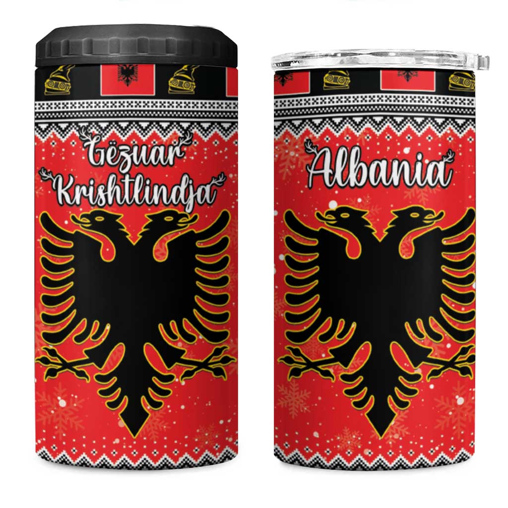 Albania Christmas 4 in 1 Can Cooler Tumbler Albanian Eagle Gezuar Krishtlindja - Wonder Print Shop