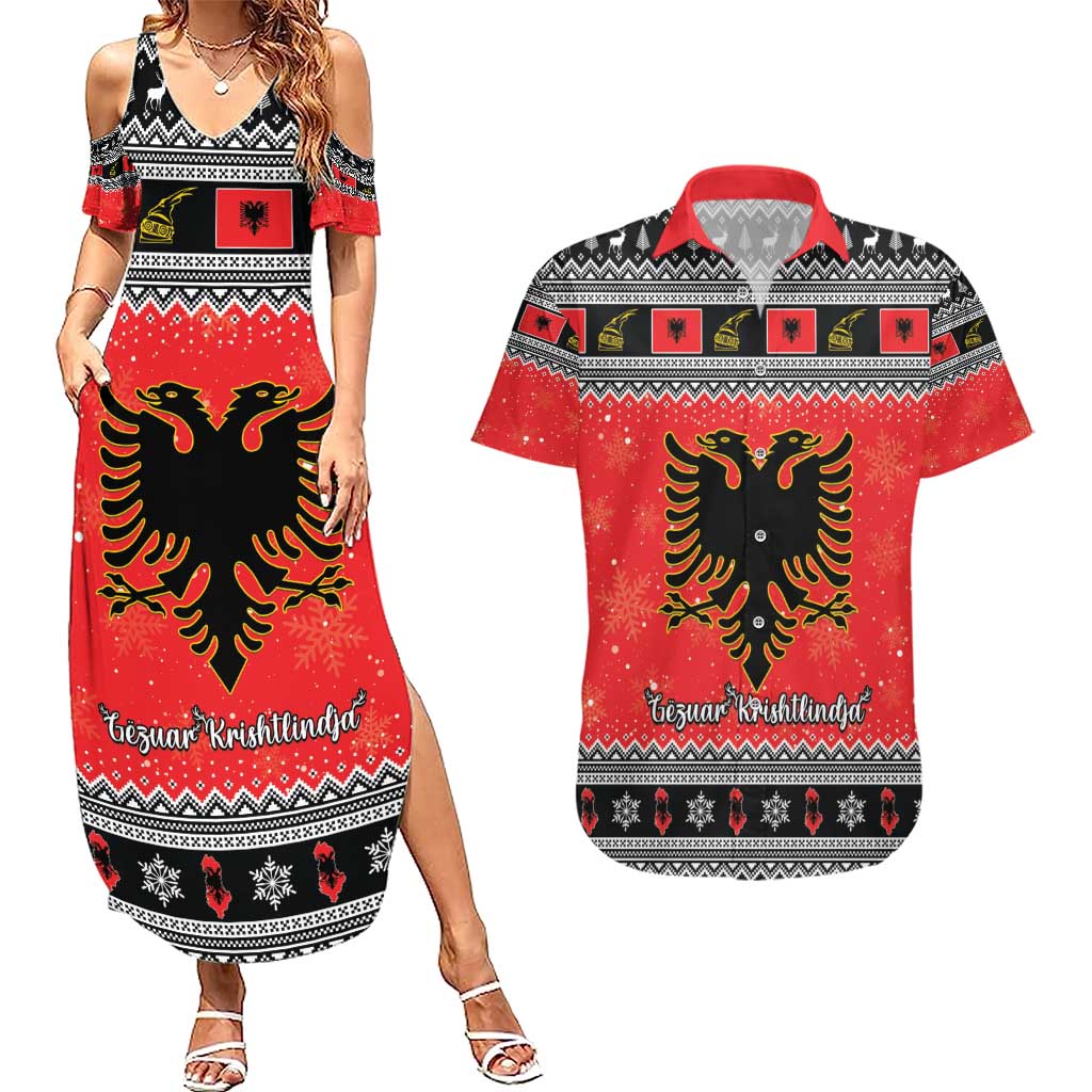 Albania Christmas Couples Matching Summer Maxi Dress and Hawaiian Shirt Albanian Eagle Gezuar Krishtlindja - Wonder Print Shop