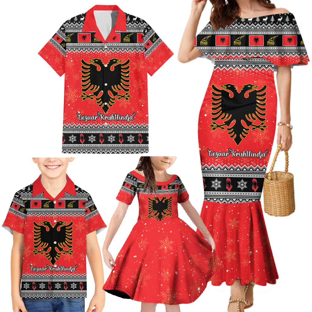 Albania Christmas Family Matching Mermaid Dress and Hawaiian Shirt Albanian Eagle Gezuar Krishtlindja - Wonder Print Shop