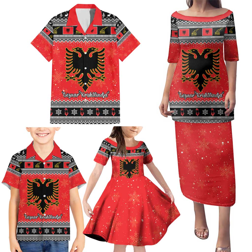 Albania Christmas Family Matching Puletasi and Hawaiian Shirt Albanian Eagle Gezuar Krishtlindja - Wonder Print Shop