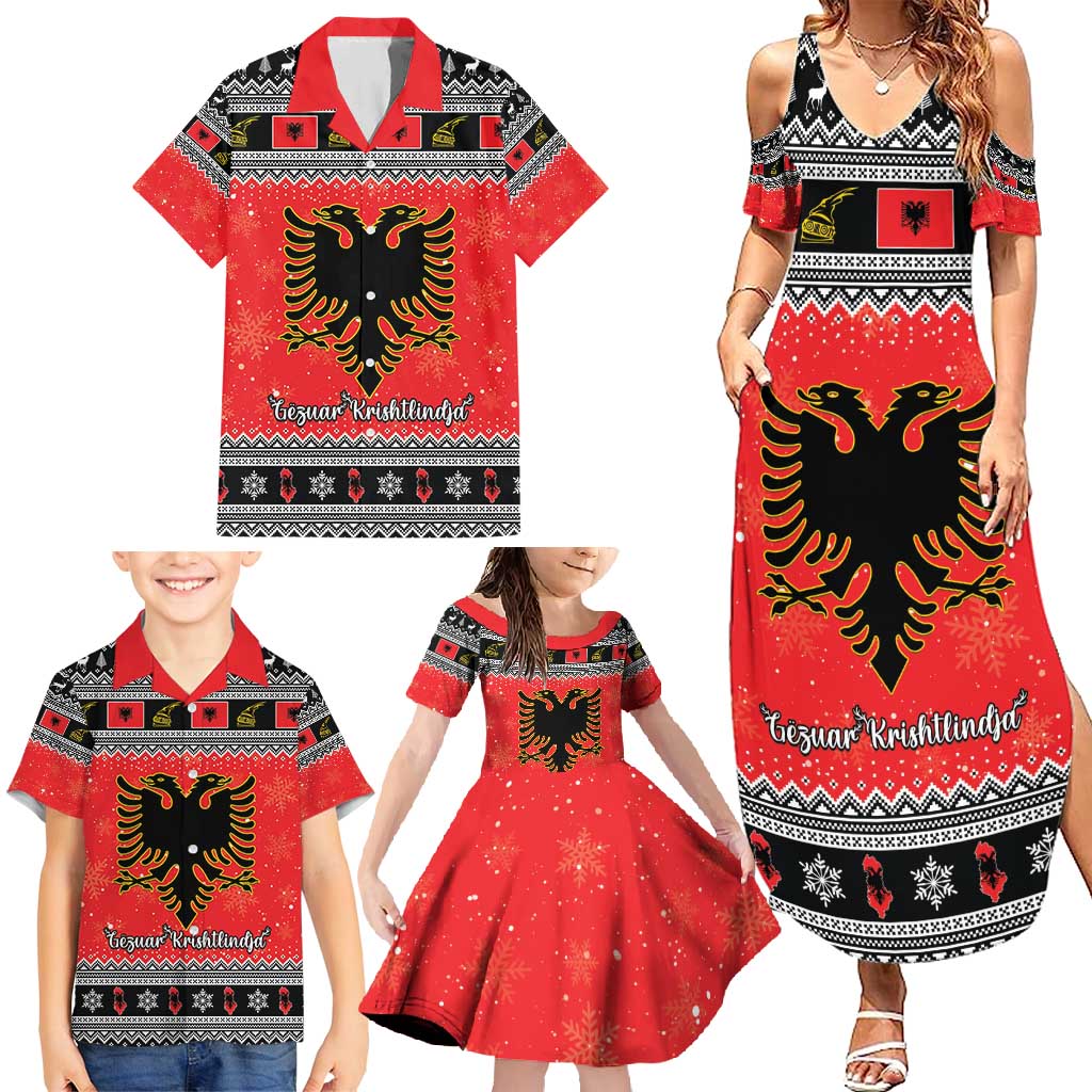 Albania Christmas Family Matching Summer Maxi Dress and Hawaiian Shirt Albanian Eagle Gezuar Krishtlindja - Wonder Print Shop