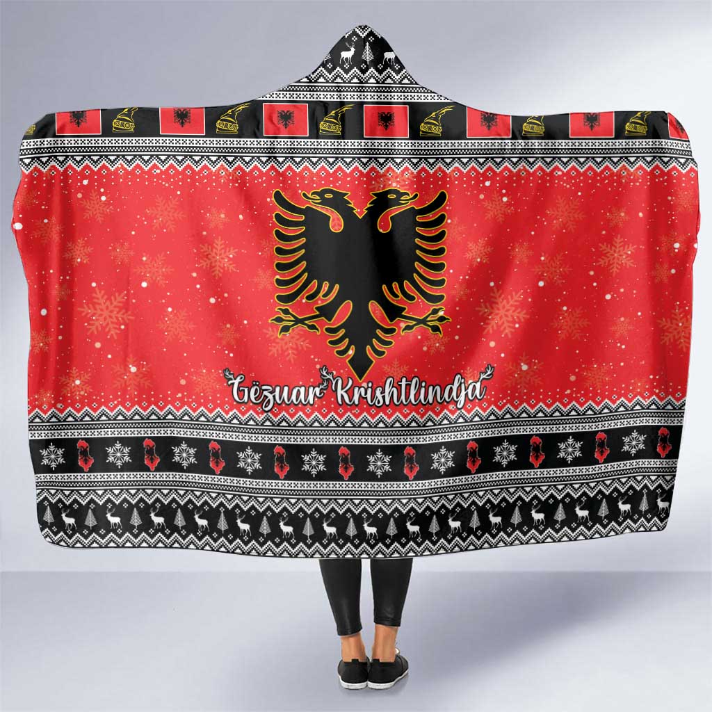 Albania Christmas Hooded Blanket Albanian Eagle Gezuar Krishtlindja