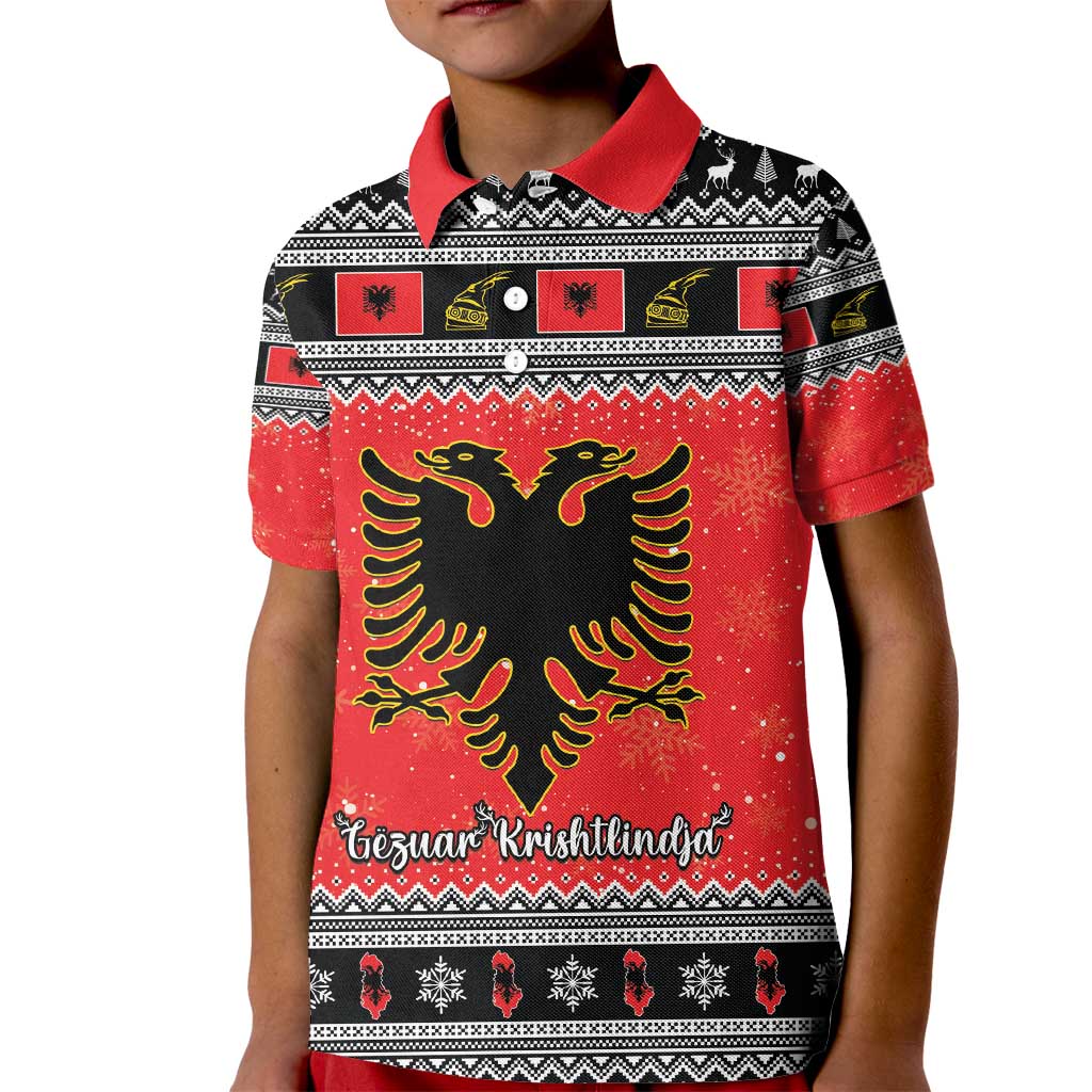 Albania Christmas Kid Polo Shirt Albanian Eagle Gezuar Krishtlindja - Wonder Print Shop