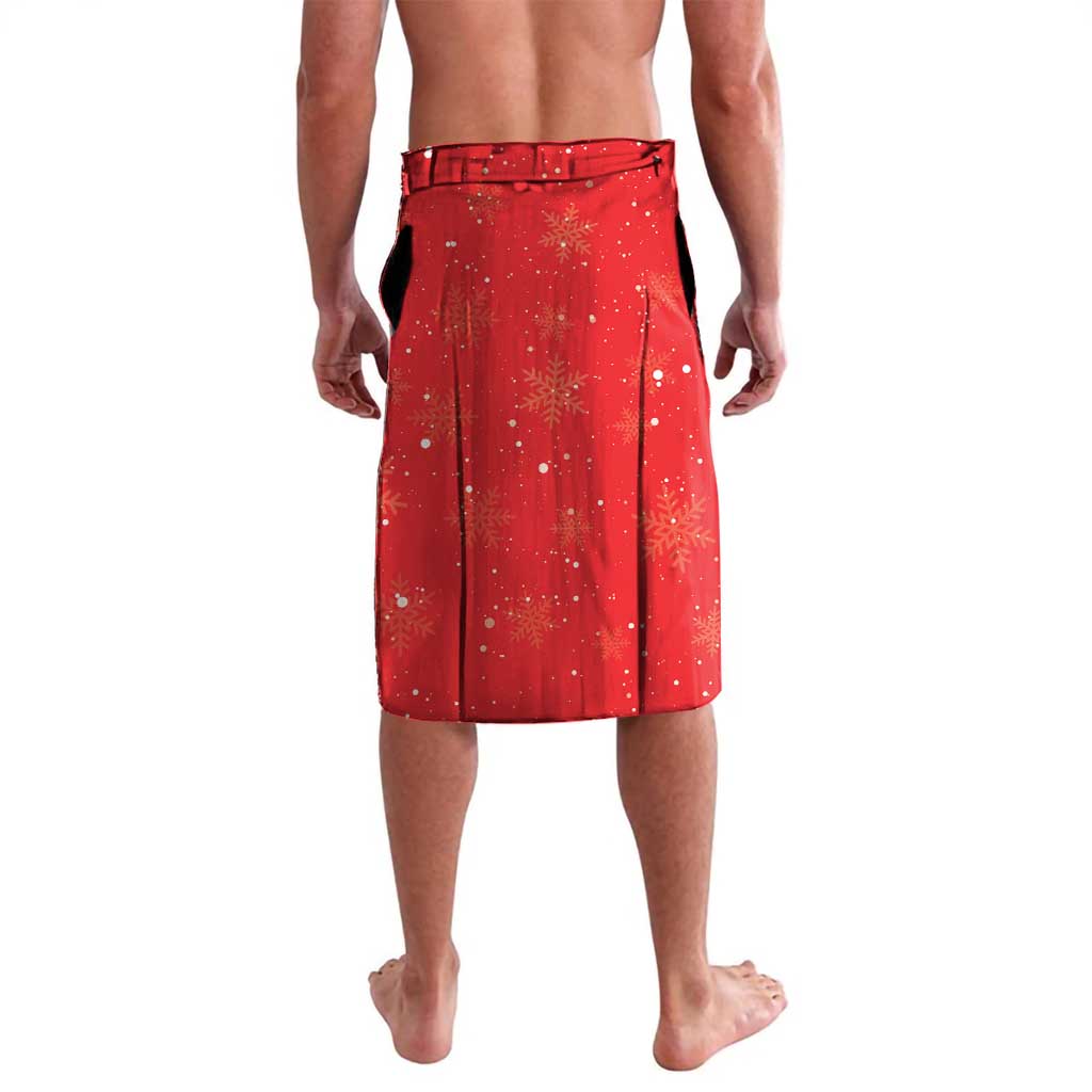 Red pleated lavalava wrap skirt with snowflake dots and waistband