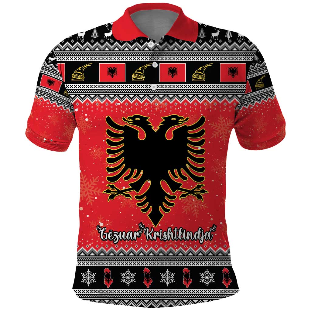 Albania Christmas Polo Shirt Albanian Eagle Gezuar Krishtlindja