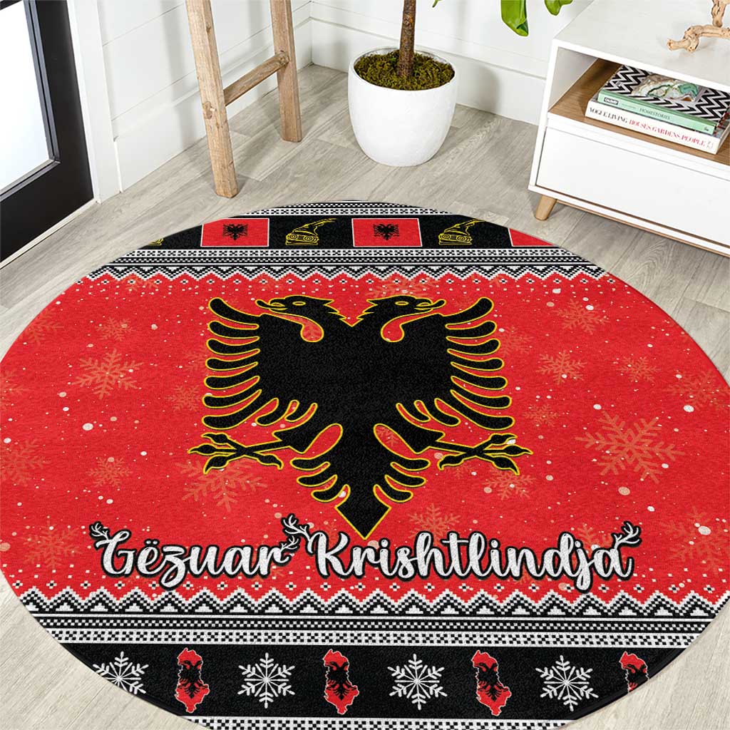 Albania Christmas Round Carpet Albanian Eagle Gezuar Krishtlindja