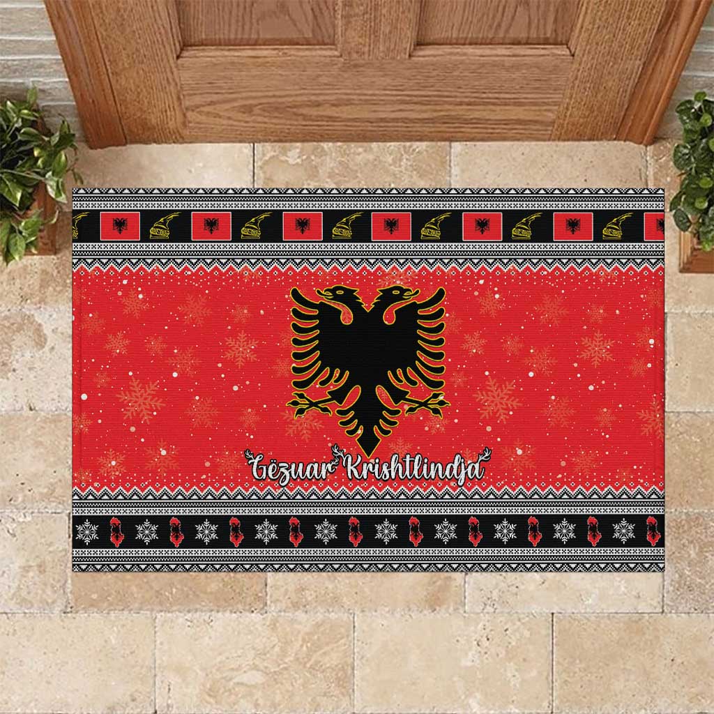 Albania Christmas Rubber Doormat Albanian Eagle Gezuar Krishtlindja - Wonder Print Shop