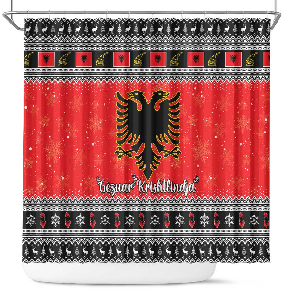 Albania Christmas Shower Curtain Albanian Eagle Gezuar Krishtlindja