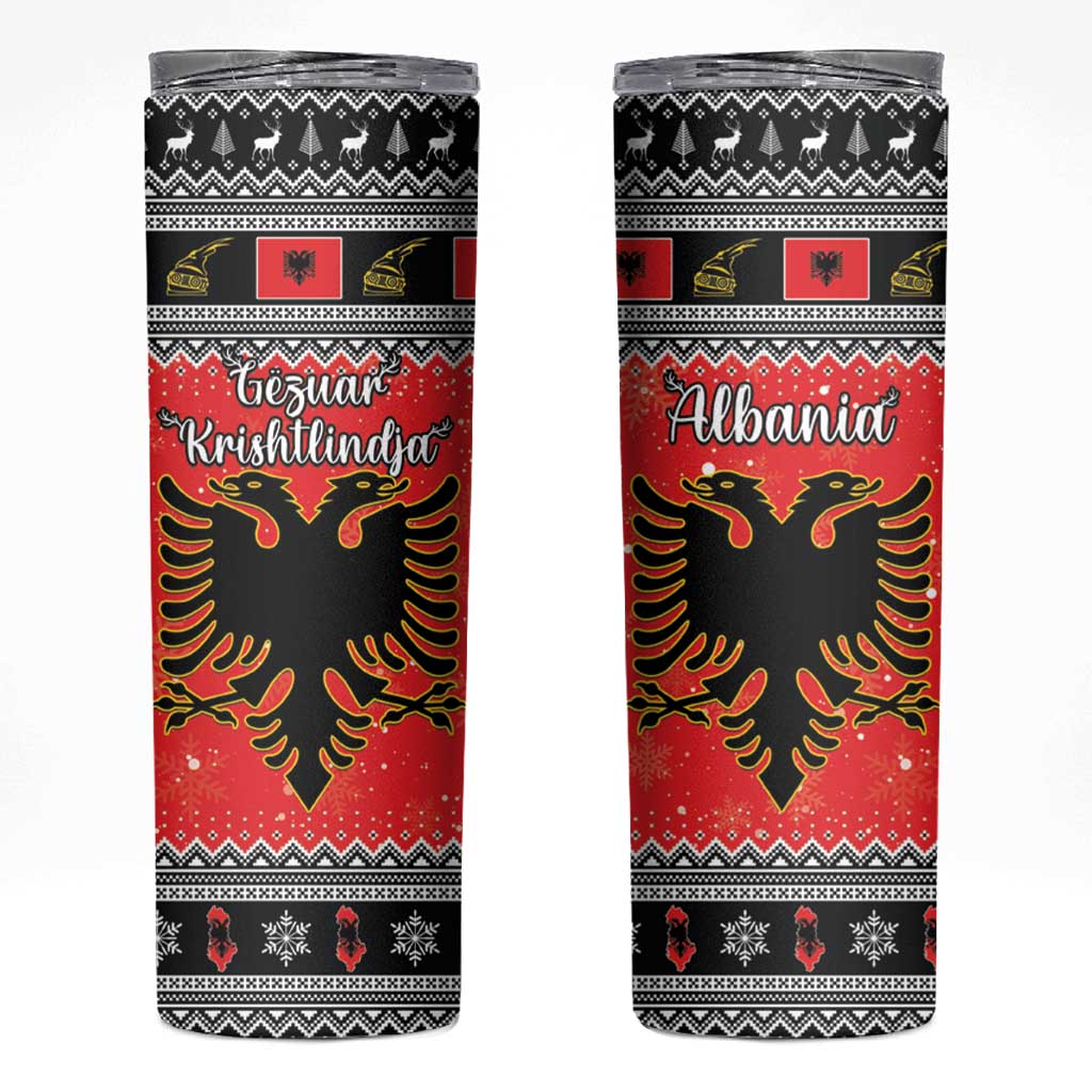 Albania Christmas Skinny Tumbler Albanian Eagle Gezuar Krishtlindja - Wonder Print Shop