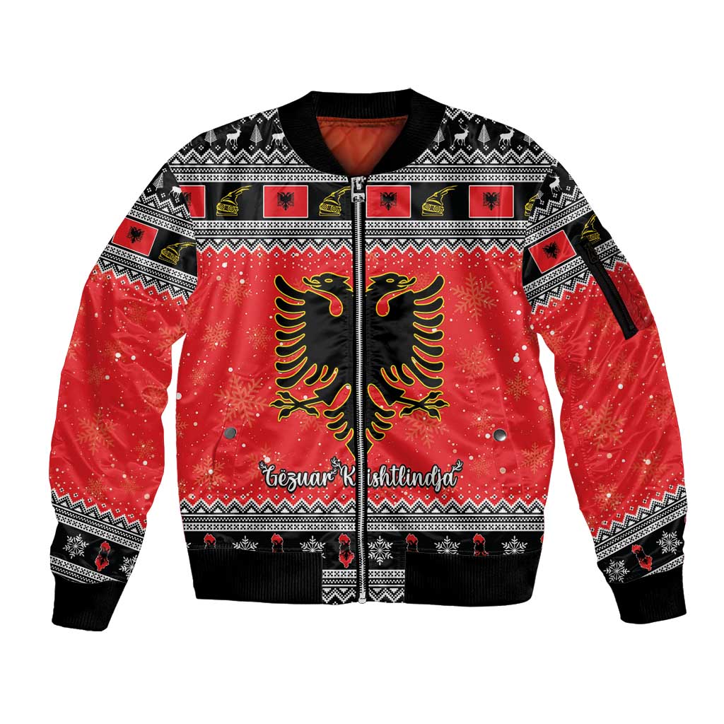 Albania Christmas Sleeve Zip Bomber Jacket Albanian Eagle Gezuar Krishtlindja - Wonder Print Shop