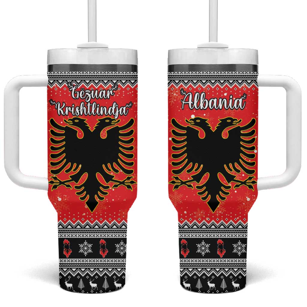 Albania Christmas Tumbler With Handle Albanian Eagle Gezuar Krishtlindja - Wonder Print Shop