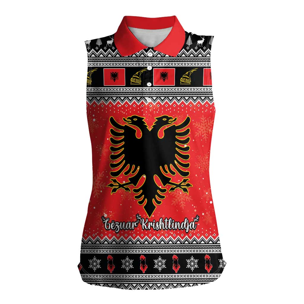 Albania Christmas Women Sleeveless Polo Shirt Albanian Eagle Gezuar Krishtlindja - Wonder Print Shop