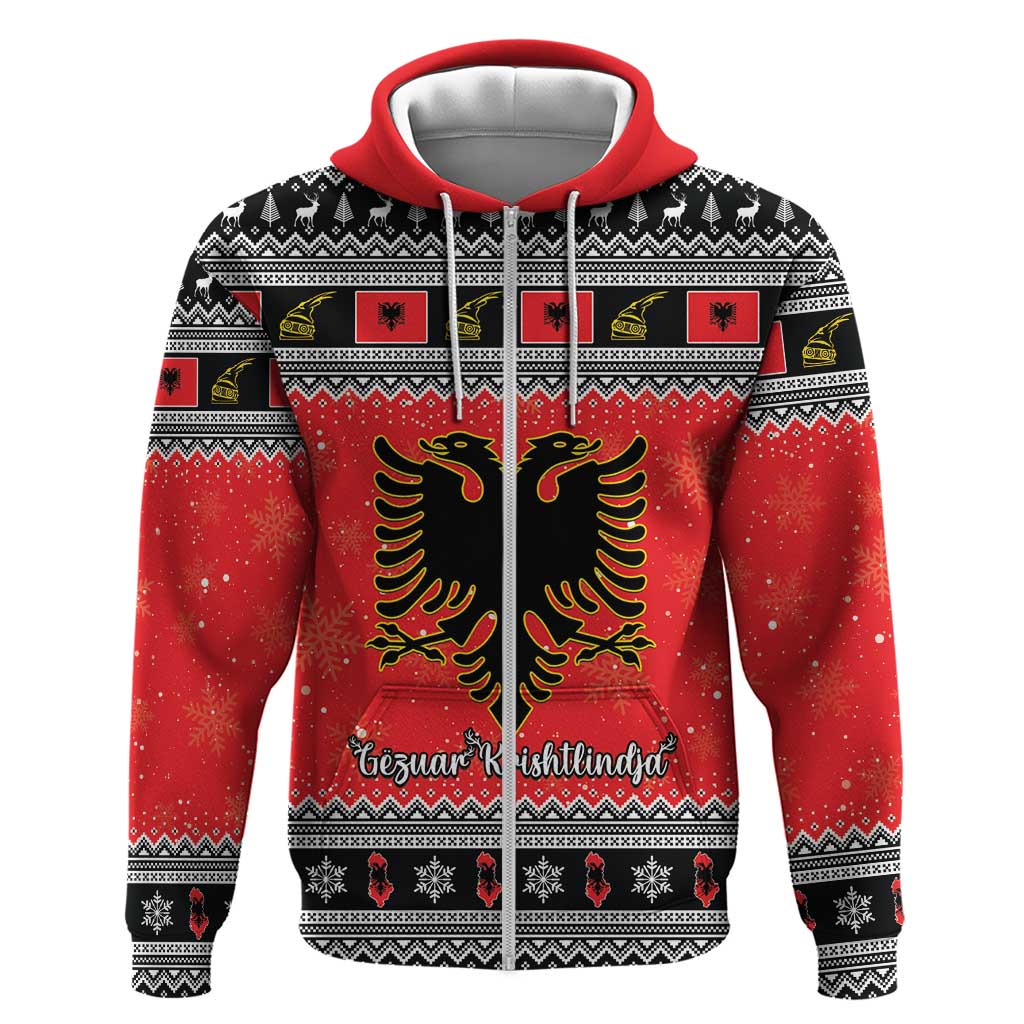 Albania Christmas Zip Hoodie Albanian Eagle Gezuar Krishtlindja - Wonder Print Shop