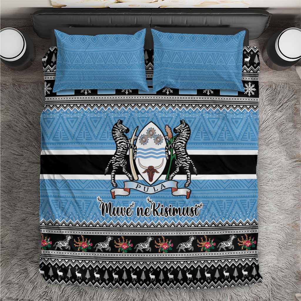 Blue Christmas bedding duvet cover with two pillow shams, zebra and shield coat of arms design