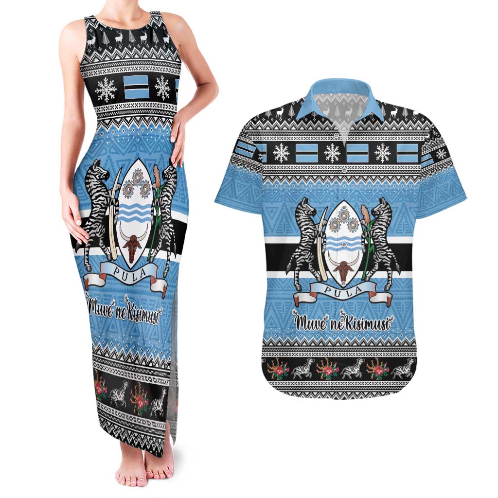 Botswana Christmas Couples Matching Tank Maxi Dress and Hawaiian Shirt Coat Of Arms Muve neKisimusi - Wonder Print Shop