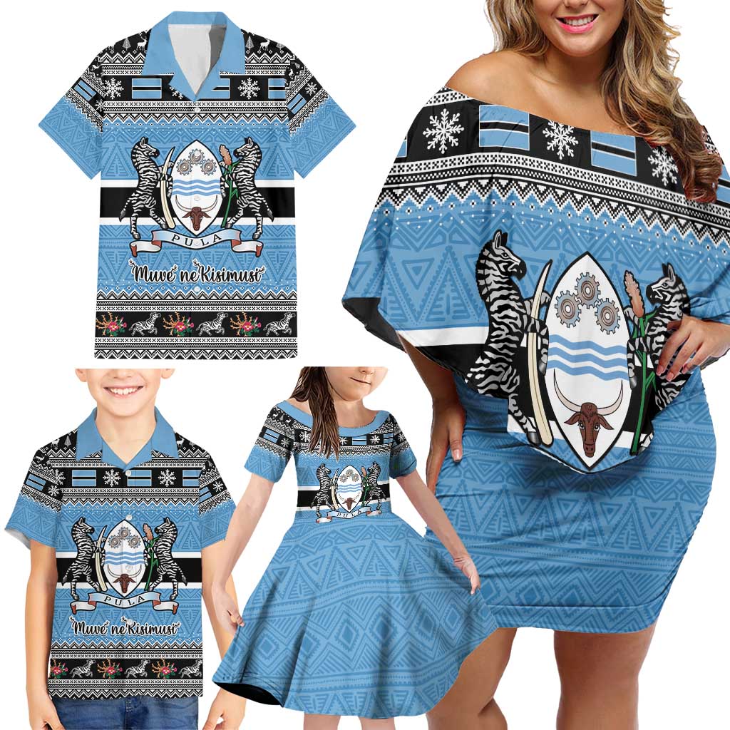 Botswana Christmas Family Matching Off Shoulder Short Dress and Hawaiian Shirt Coat Of Arms Muve neKisimusi - Wonder Print Shop