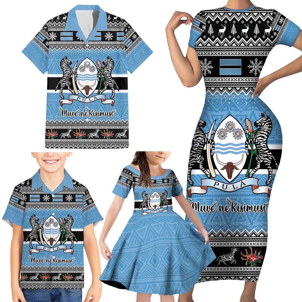 Botswana Christmas Family Matching Short Sleeve Bodycon Dress and Hawaiian Shirt Coat Of Arms Muve neKisimusi - Wonder Print Shop