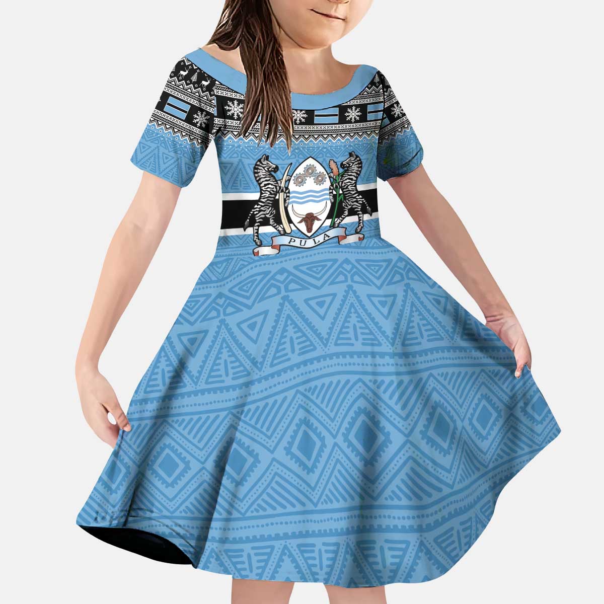 Botswana Christmas Kid Short Sleeve Dress Coat Of Arms Muve neKisimusi - Wonder Print Shop