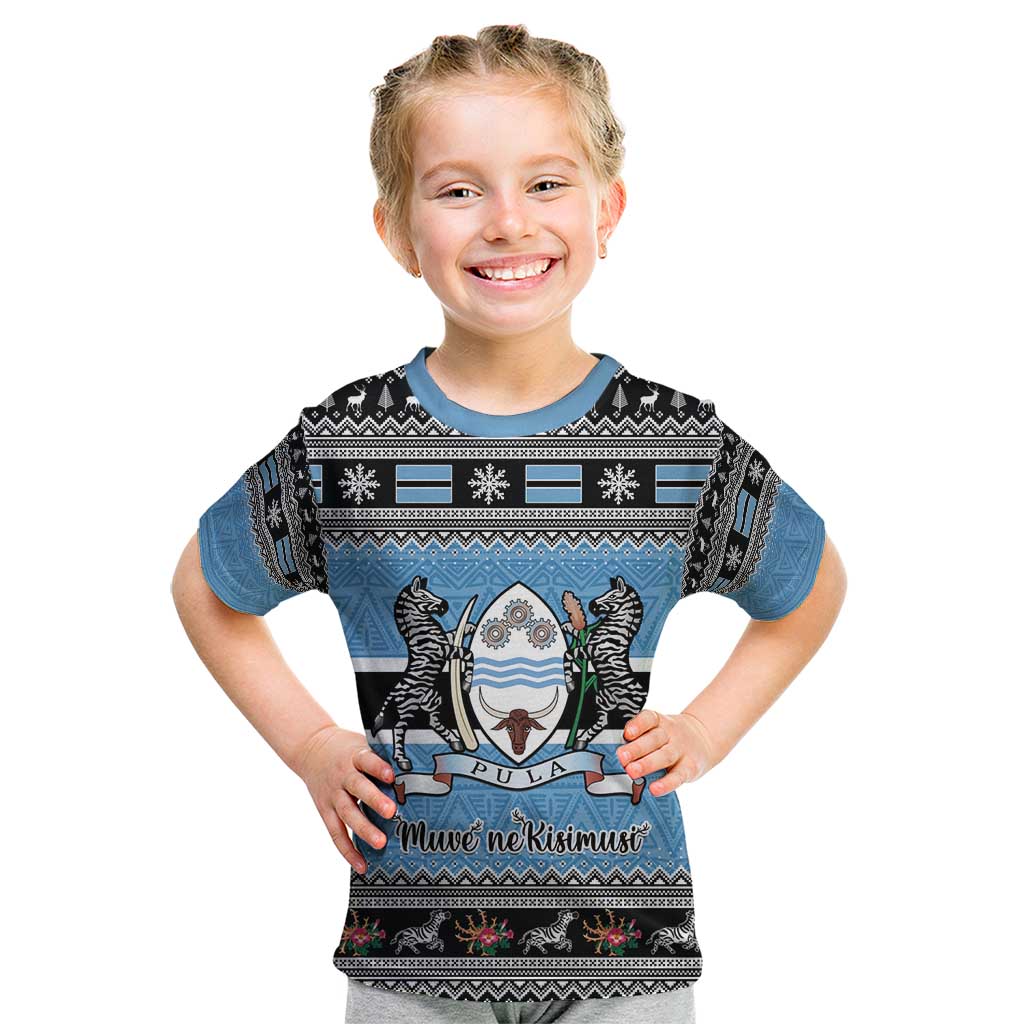 Botswana Christmas Kid T Shirt Coat Of Arms Muve neKisimusi - Wonder Print Shop