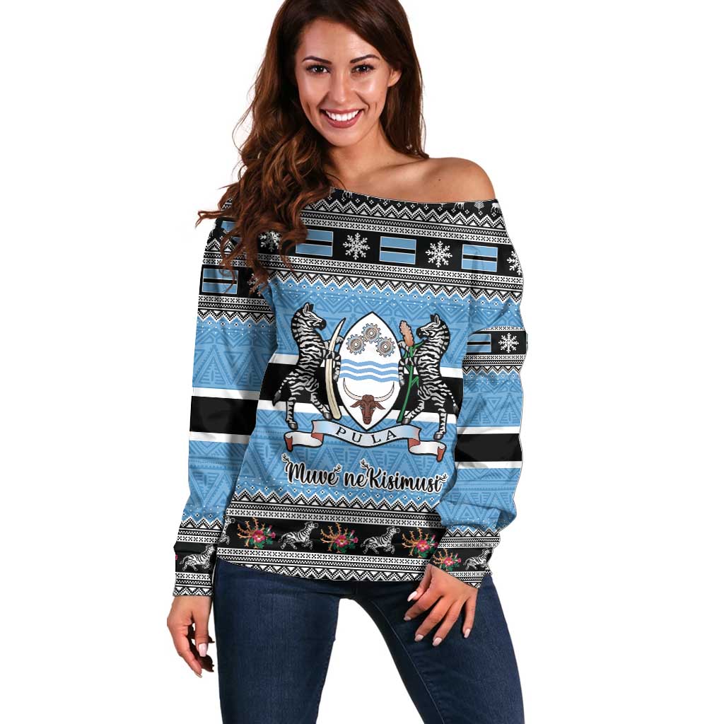 Botswana Christmas Off Shoulder Sweater Coat Of Arms Muve neKisimusi