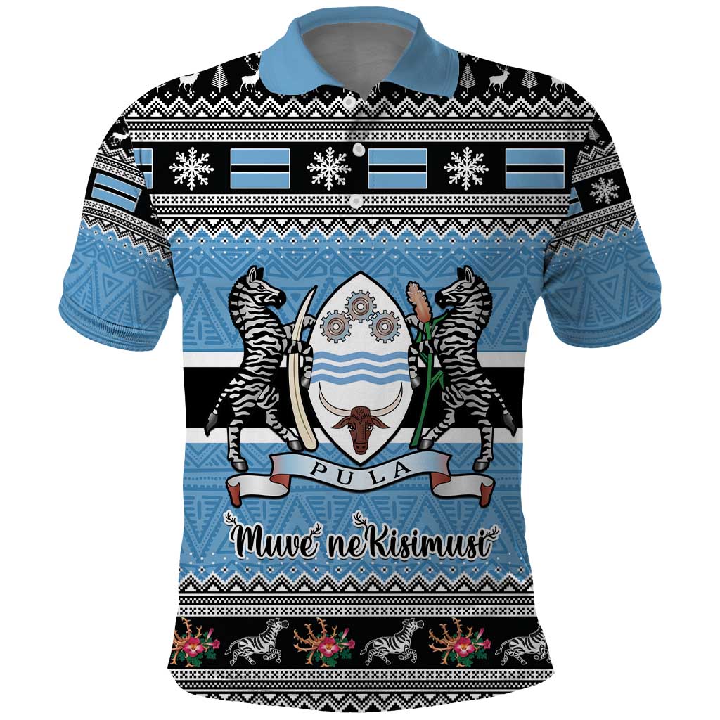 Botswana Christmas Polo Shirt Coat Of Arms Muve neKisimusi