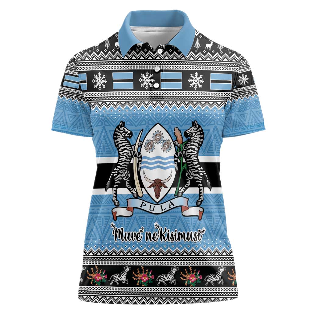 Botswana Christmas Women Polo Shirt Coat Of Arms Muve neKisimusi - Wonder Print Shop