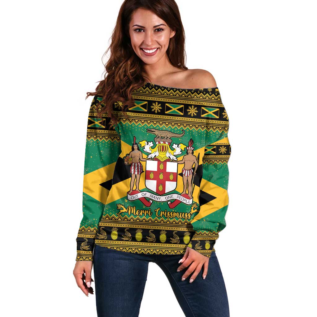 Jamaica Christmas Off Shoulder Sweater Coat Of Arms Merri Crissmuss