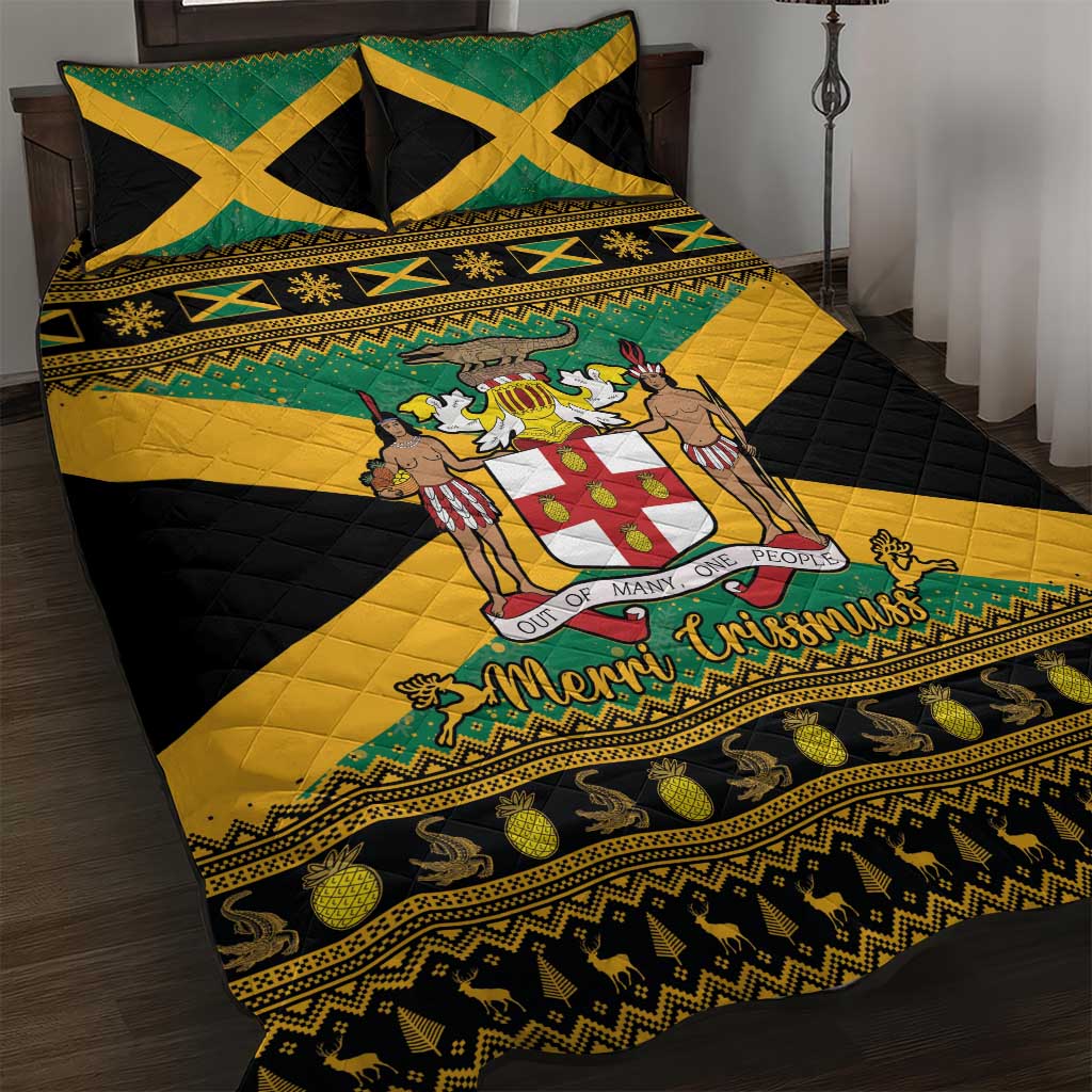 Jamaica Christmas Quilt Bed Set Coat Of Arms Merri Crissmuss - Wonder Print Shop