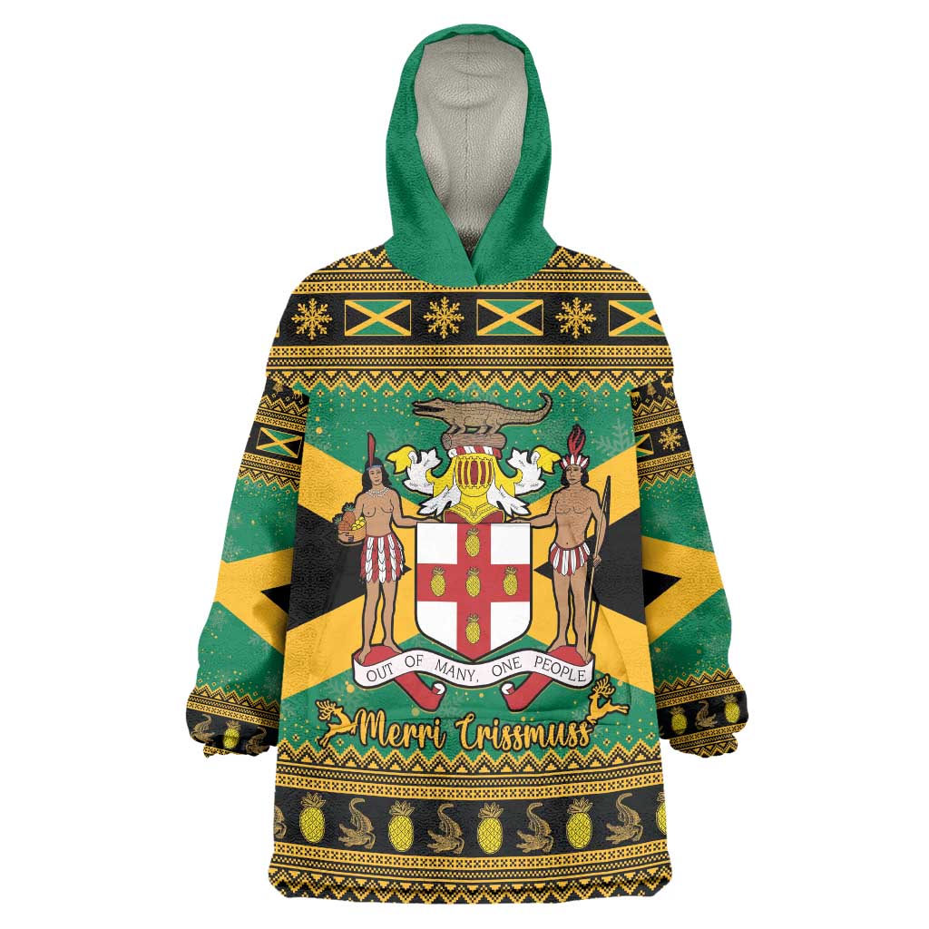 Jamaica Christmas Wearable Blanket Hoodie Coat Of Arms Merri Crissmuss