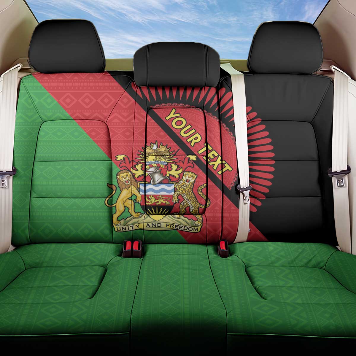 Personalised Malawi Back Car Seat Cover Coat Of Arms - Flag Style - Wonder Print Shop