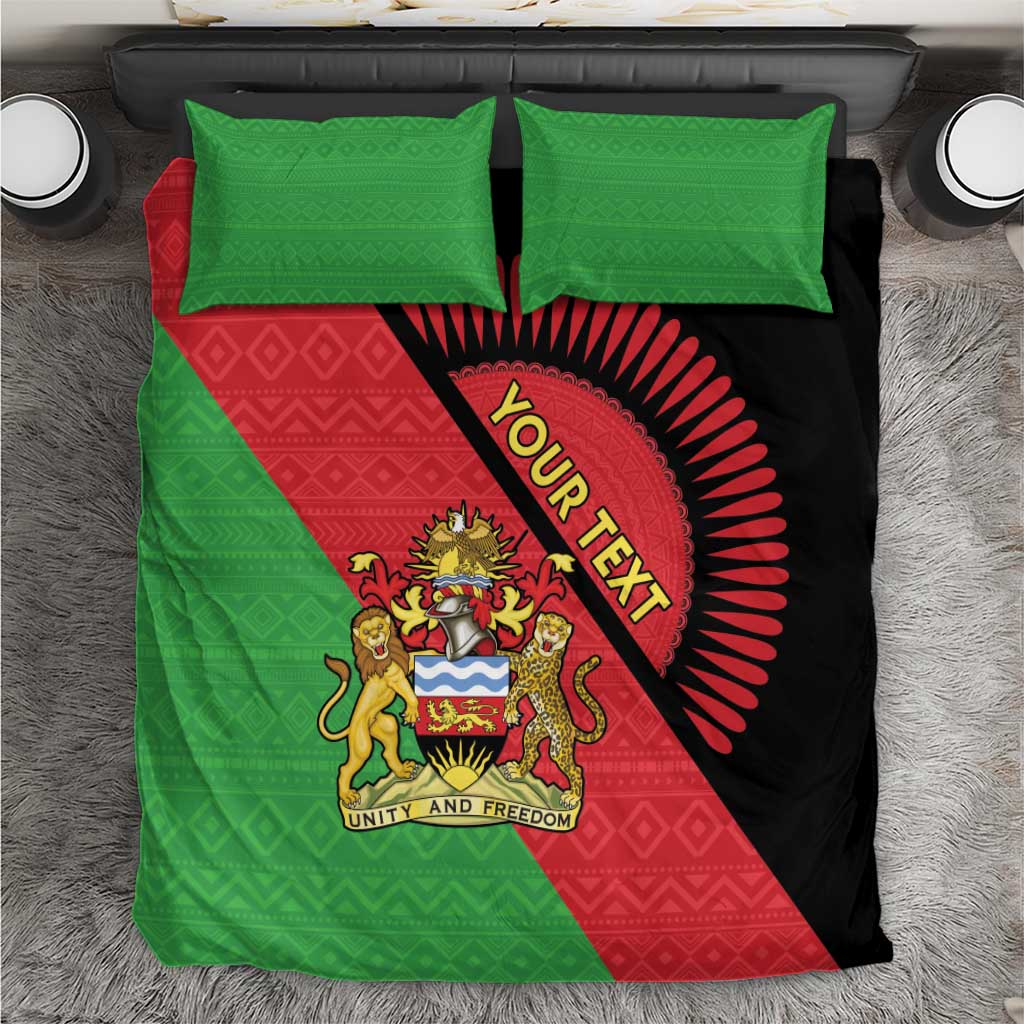 Green, red and black duvet cover set with Malawi coat of arms flag design and pillowcases