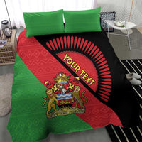 Malawi coat of arms flag bedding set with green, red and black duvet cover and two matching pillow shams