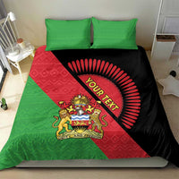 Green, red and black duvet cover set featuring Malawi coat of arms crest with diagonal flag design