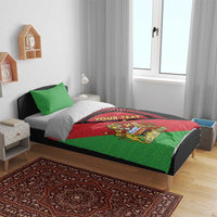 Malawi flag duvet cover set with coat of arms crest, green red pattern, and matching pillow shams