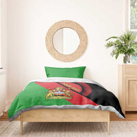Green and black Malawi coat of arms flag duvet cover set with bold emblem and diagonal red stripe