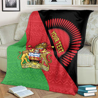 Folded Malawi flag throw blanket with coat of arms crest and 'Your Text' ring design