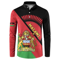Black button sweatshirt with Malawi crest flag graphic at chest