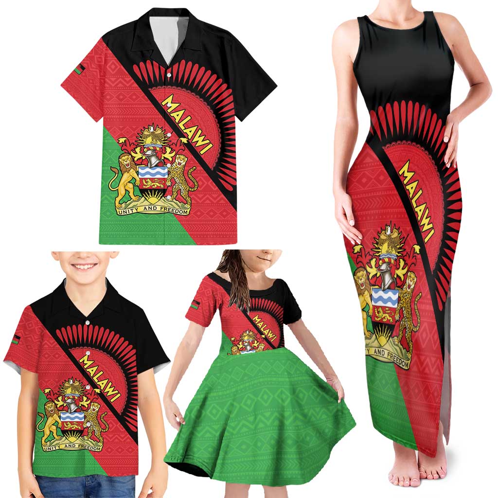 Personalised Malawi Family Matching Tank Maxi Dress and Hawaiian Shirt Coat Of Arms - Flag Style - Wonder Print Shop