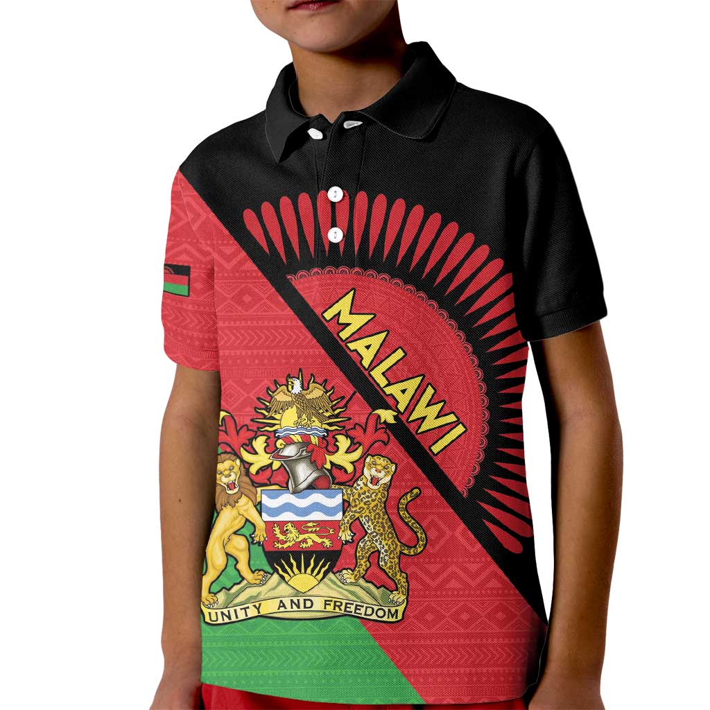 Personalised Malawi Kid Polo Shirt Coat Of Arms - Flag Style - Wonder Print Shop