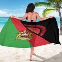 Black sarong with Malawi flag design, coat-of-arms crest, and 'YOUR TEXT' fan emblem