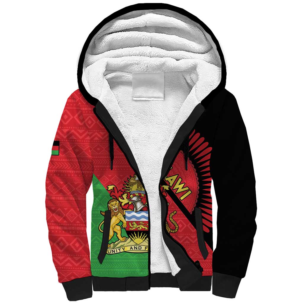 Personalised Malawi Sherpa Hoodie Coat Of Arms - Flag Style - Wonder Print Shop